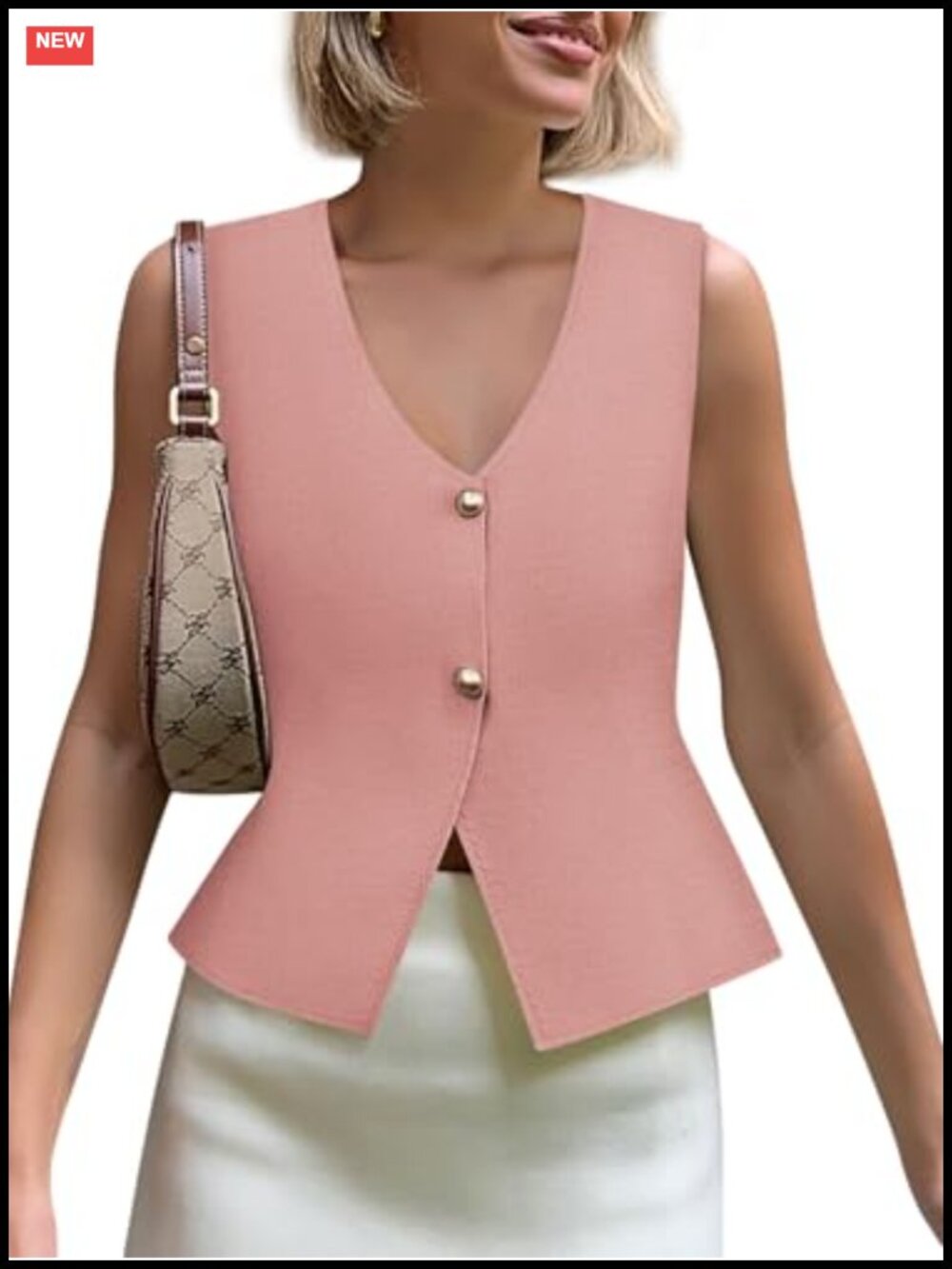 Sweater Vest V Neck Button Down Crop Knit Tank Top Sleeveless Cardigan